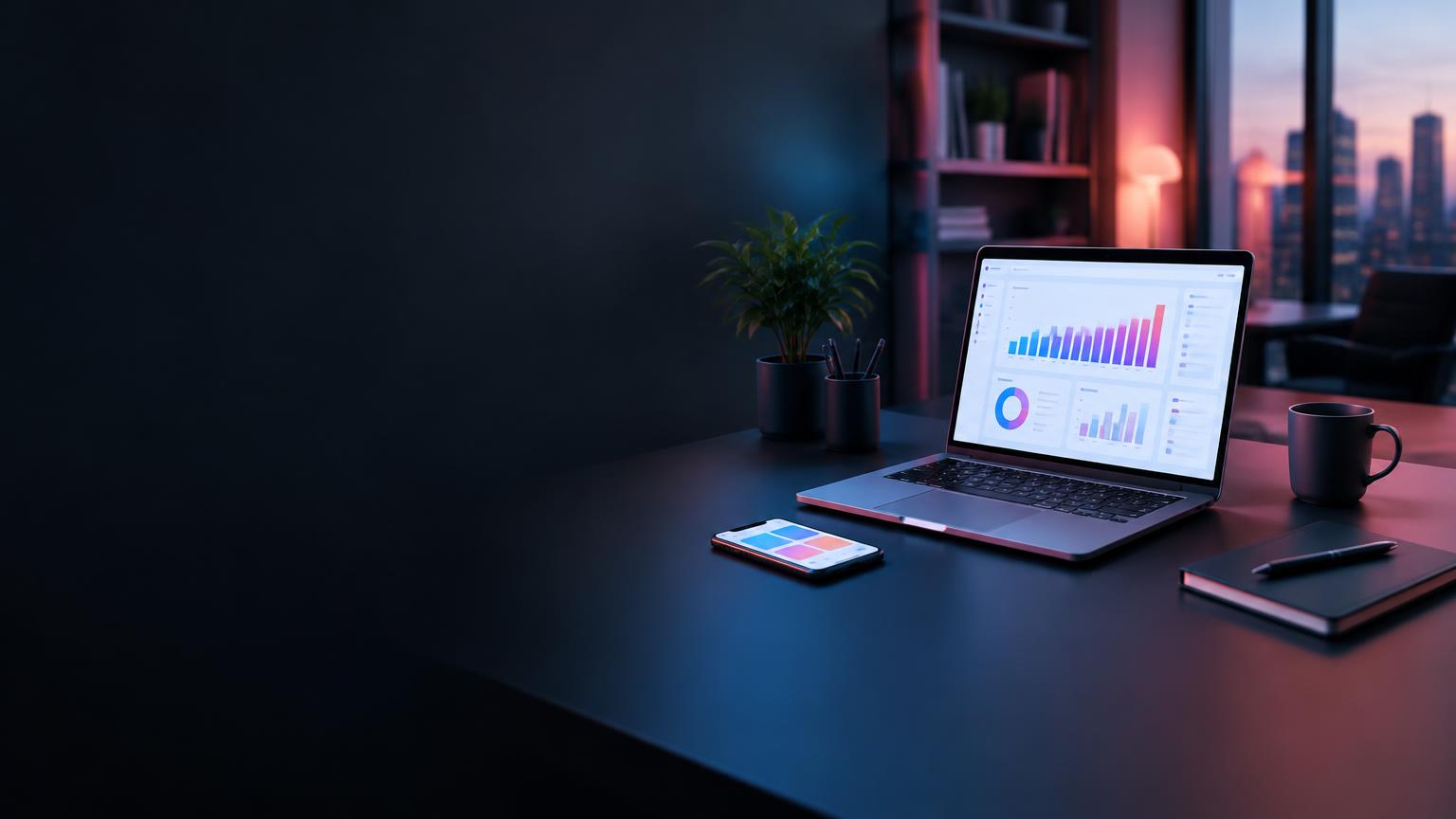 Laptop and smartphone in an advertising workspace